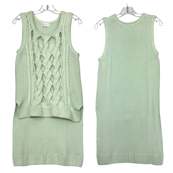 Asymmetric Cable Knit Tank Sweater Women M Seafoam Green Coastal Chunky Cozy Y2k - Picture 2 of 13